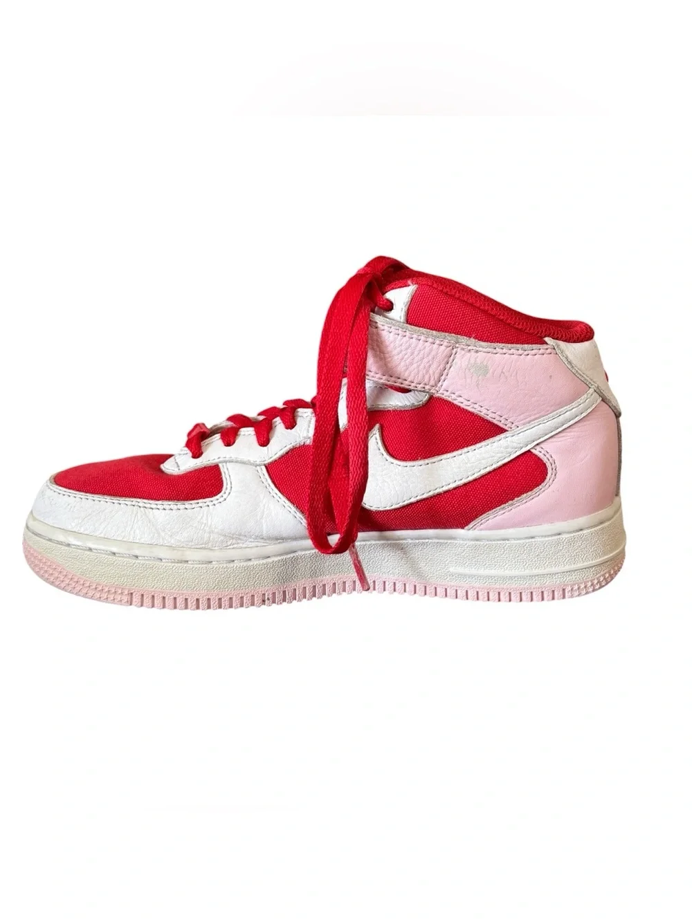 Nike By You Customization Air Force 1 Mid Sneakers White Red and Pink Sz 5.5